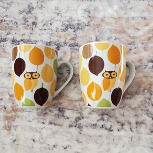 Rachael Ray Owl Leaf Mug Set - Yellow, Green, Brown